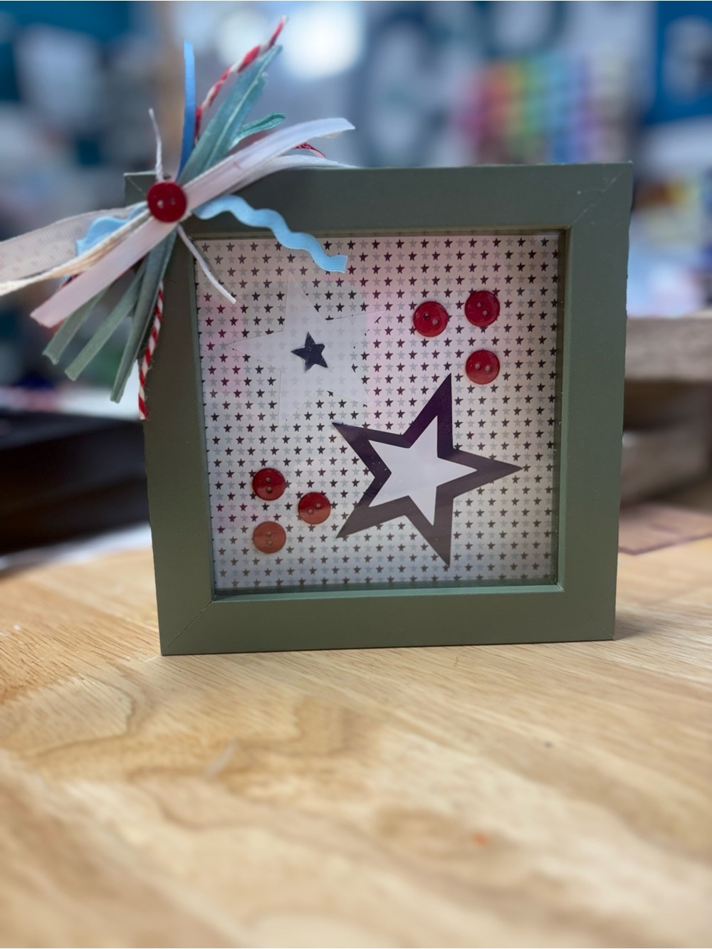 Olive Green Star Accent Frame with Ribbon Bow